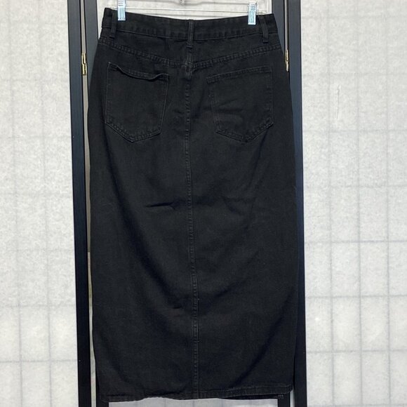 Shein Black Denim Pencil Skirt 6 Midi High Side Slit Stretch Jeans - Picture 3 of 14